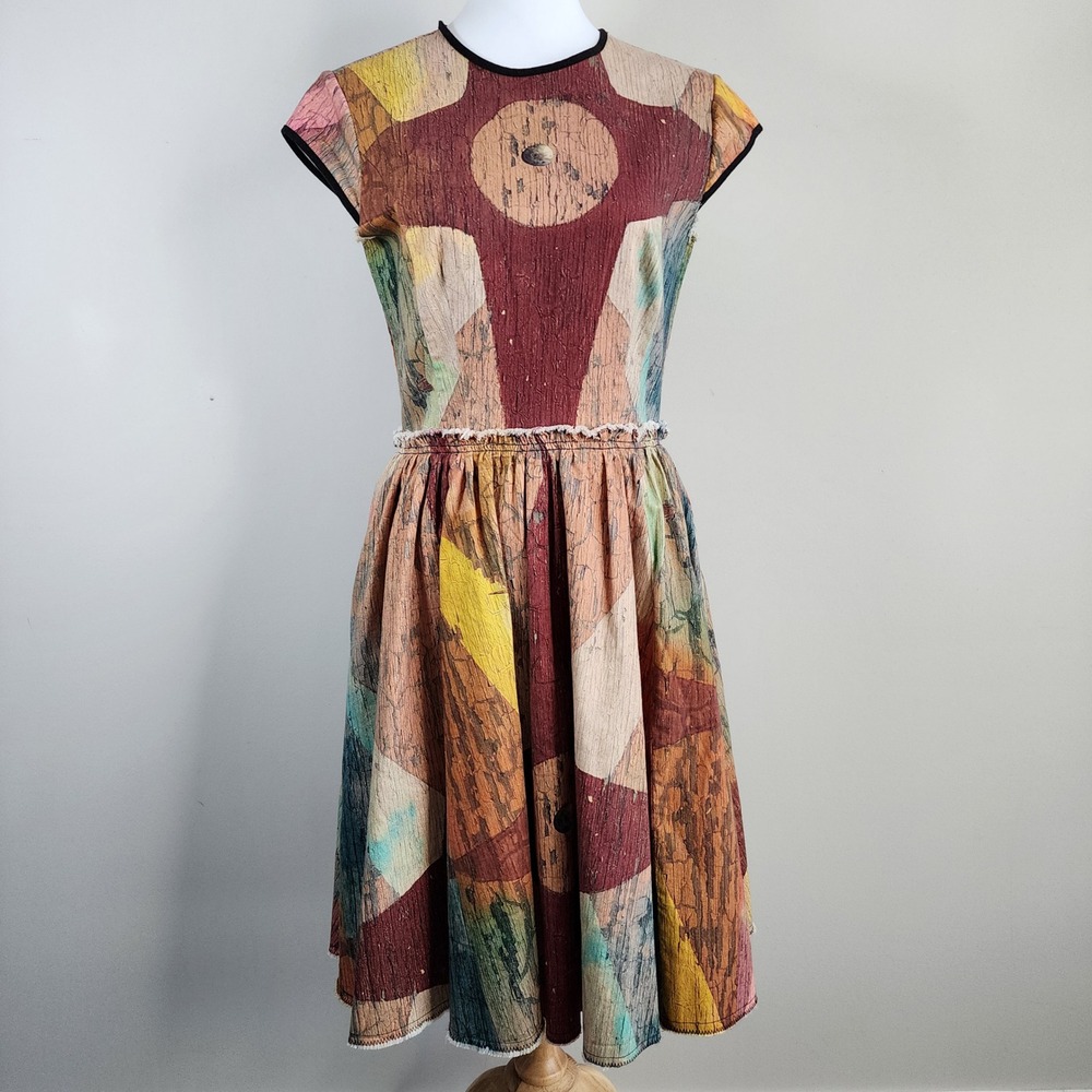 Making The Cut Fit Flare Dress Womens Small Multicolor Abstract Art Fall Artsy